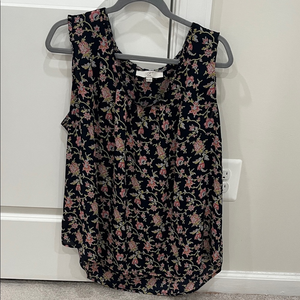 LOFT Black Floral Sleeveless Blouse